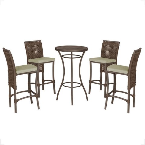 Mesa Bistrô e 4 Banquetas Roma Marrom Corda Náutica Estofado 7 Trama Original