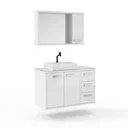 Ver imagem 2 de Gabinete para Banheiro com Tampo de Vidro Cuba de Sobrepor e Espelheira 80cm Turin Branco