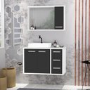 Ver imagem 1 de Gabinete para Banheiro com Tampo de Vidro Cuba de Sobrepor e Espelheira 80cm Turin Branco/Preto