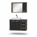 Ver imagem 2 de Gabinete para Banheiro com Tampo de Vidro Cuba de Sobrepor e Espelheira 80cm Turin Preto/Avelato