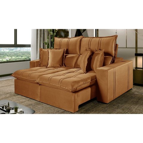 Sofá Living 3 Lugares Veludo 210cm Cobre México