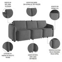 Ver imagem 3 de Sofá Cama Casal para Sala 276cm Polska K04 Veludo Cinza Escuro - Mpozenato