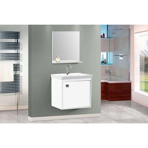 Conjunto Gabinete para Banheiro Suspenso com Cuba e Espelheira 40cm Unic Branco