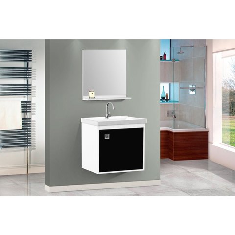 Conjunto Gabinete para Banheiro Suspenso com Cuba e Espelheira 40cm Unic Branco/Preto