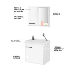 Gabinete suspenso para Banheiro com Cuba e Espelheira 45cm Arts - 4
