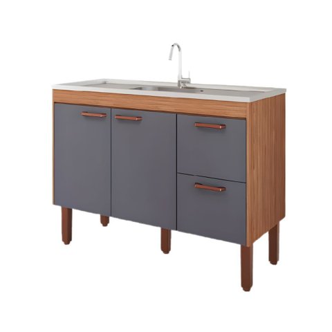 Gabinete de Cozinha 114cm Armário 100% MDF 2 Porta 2 Gavetas:Freijó/Titanium