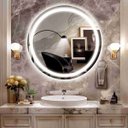 Ver imagem 3 de Espelho Redondo 80x80 cm Jateado LED 3 Cores Touch Moderno