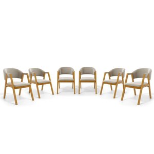 Kit com 6 Cadeiras Leticia Madeira Maciça Estofada para Mesa de Jantar Veludo Bege 102