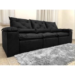 Sofá Retrátil e Reclinável 2,70m em Tecido Veludão C/pillow Nos Braços Athenas:preto - 4