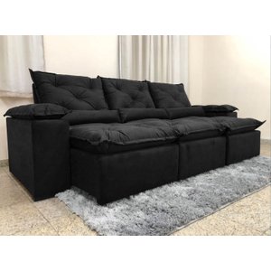 Sofá Retrátil e Reclinável 2,70m em Tecido Veludão C/pillow Nos Braços Athenas:preto