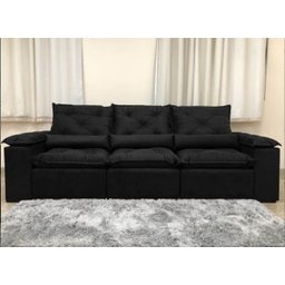 Sofá Retrátil e Reclinável 2,70m em Tecido Veludão C/pillow Nos Braços Athenas:preto - 3