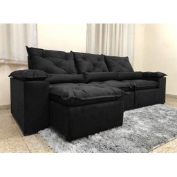 Sofá Retrátil e Reclinável 2,70m em Tecido Veludão C/pillow Nos Braços Athenas:preto - 2