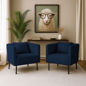 Kit 2 Poltronas Decorativa Pés de Metal Hanna Veludo Azul - Loja Sheep