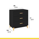 Ver imagem 3 de Cômoda Pequena para Quarto 70 X 78 Cm 3 Gavetas Pés Madeira Mdp Preto - Clicklar