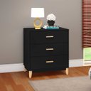 Ver imagem 2 de Cômoda Pequena para Quarto 70 X 78 Cm 3 Gavetas Pés Madeira Mdp Preto - Clicklar
