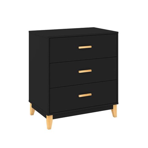 Cômoda Pequena para Quarto 70 X 78 Cm 3 Gavetas Pés Madeira Mdp Preto - Clicklar