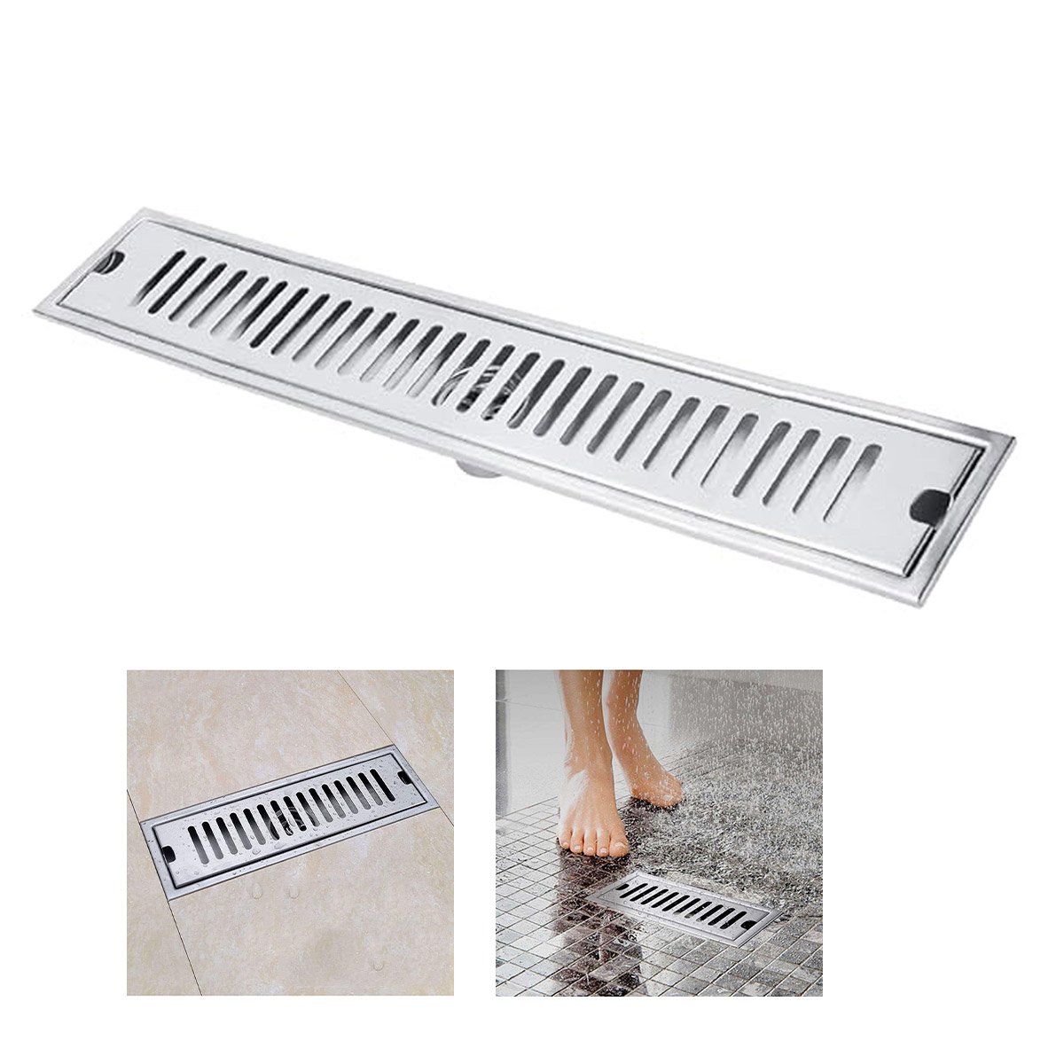 Ralo Linear Inox 60cm Banheiro Area Externa Resistente Anti Odor Anti Inseto Lavabo Quintal Jardim a