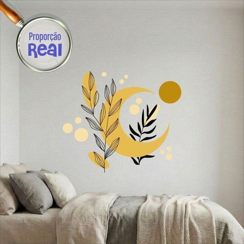 Adesivo Floral Boho Amarelo Estilo Nórdico 110x94 Minimalista Mod.05