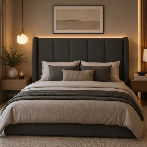 Cabeceira Valentina Casal Painel Vertical Estofado Luxo Bz Home Cinza