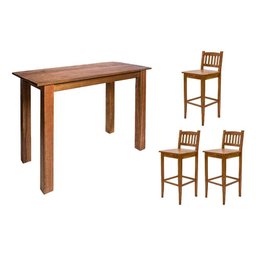Aparador de Apoio 1,60m para Bar Rústico Decorativo com 3 Banquetas Bh em Madeira Maciça - Natural - 1