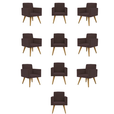 Kit 10 Cadeiras Poltronas Decorativa - Escritório - Recepção Cor:Marrom