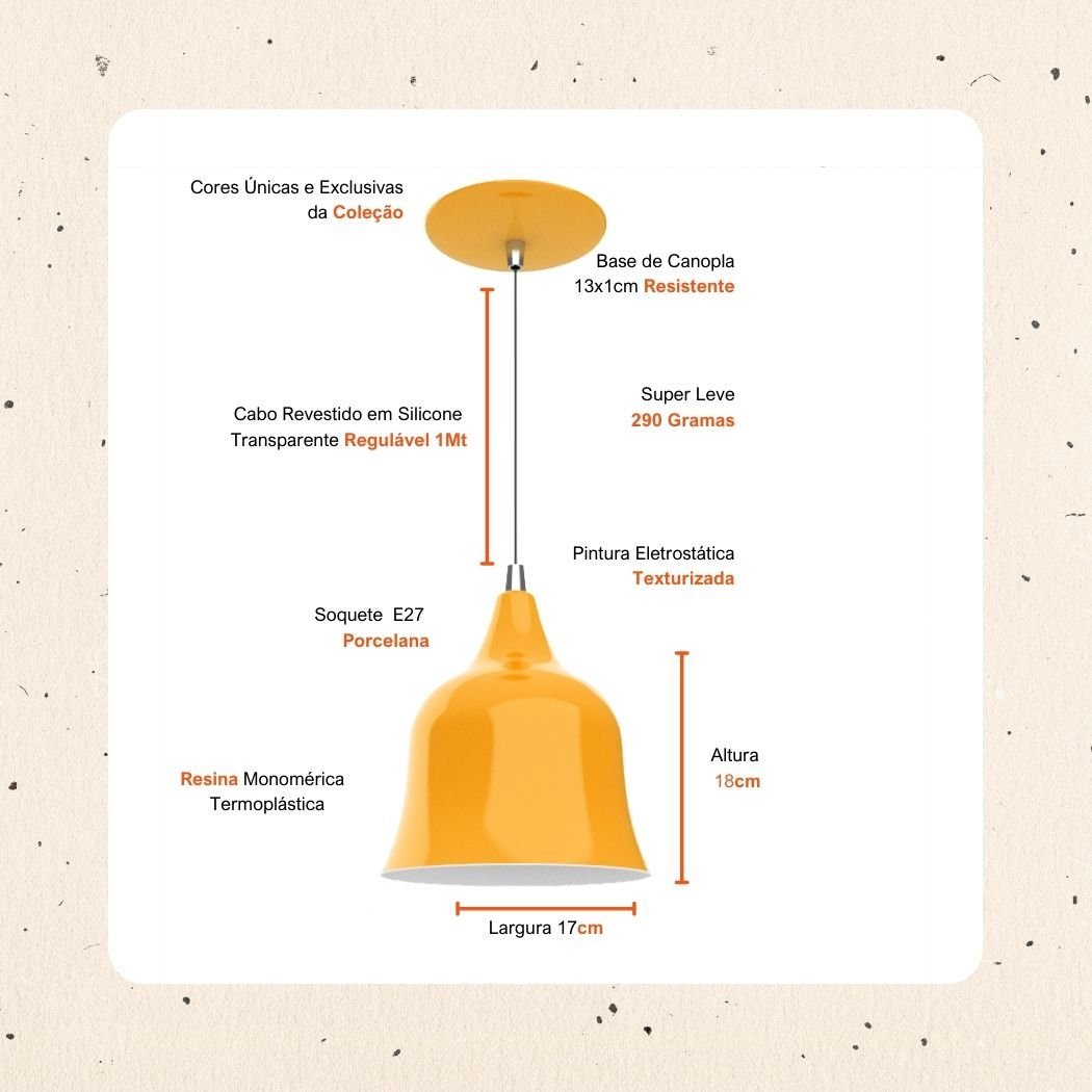 Luminária Pendente Pião Teto Interna Cozinha Sala Quarto E27:amarelo - 2