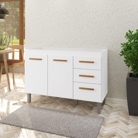 Balcão de Cozinha Aurora 2 Portas 3 Gavetas MDP 118cm Branco