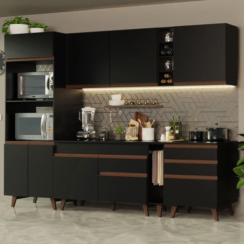 Armário de Cozinha Completa 270cm Preto Reims Madesa 02