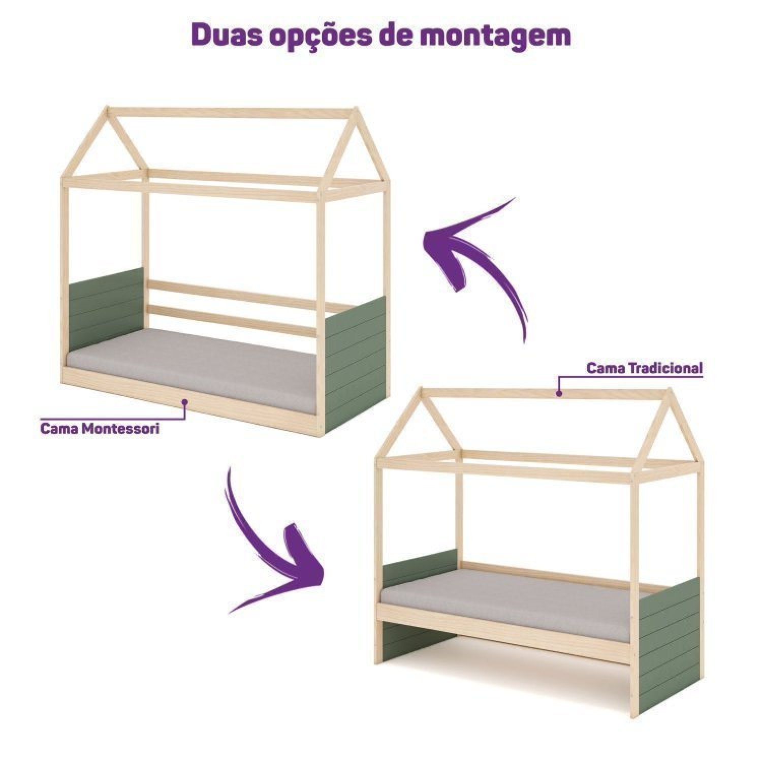 Bicama Solteiro Infantil Reversível Telhado Completo Casinha Garden Casatema - 11