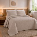 Ver imagem 1 de Colcha Matelassê - Casal - Madri 3D - Floral - Bege - Dupla Face - c/ Porta Travesseiros - Rozac