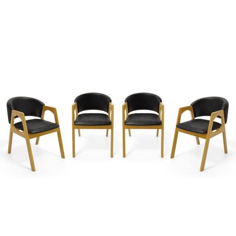 Kit com 4 Cadeiras Agatha Madeira Maciça Estofada para Mesa de Jantar Courino Preto 503