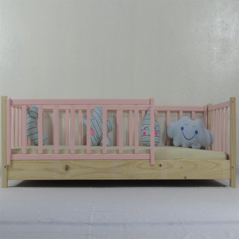 Cama Infantil Solteirão Base Colorida Madeira Maciça Pinus Grade Vertical