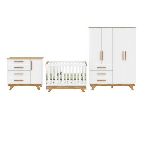 Quarto de Bebê Completo com Cômoda Berço e Guarda Roupa 100% Mdf Retrô Kakau Yescasa