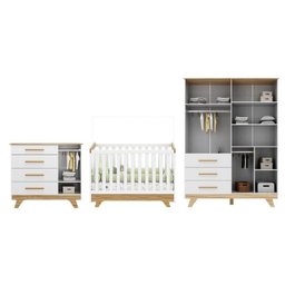 Quarto de Bebê Completo com Cômoda Berço e Guarda Roupa 100% Mdf Retrô Kakau Espresso Móveis - 4