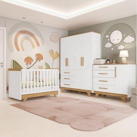 Quarto de Bebê Completo com Cômoda Berço e Guarda Roupa 100% Mdf Retrô Kakau Espresso Móveis
