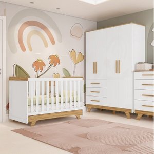 Conjunto Quarto de Bebê com Guarda Roupa e Berço Kakau Retrô Espresso Móveis