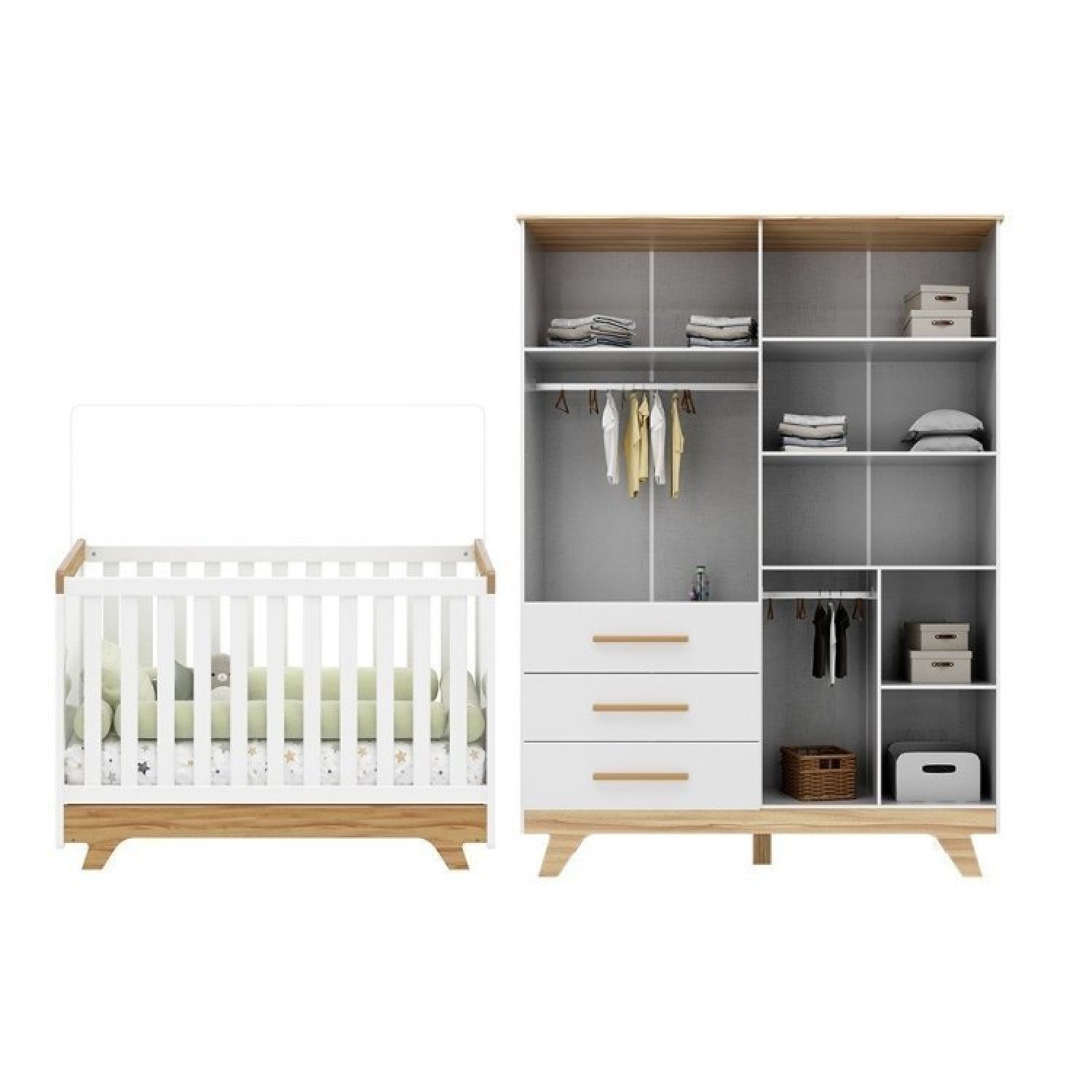 Conjunto Quarto de Bebê com Guarda Roupa e Berço Kakau Retrô Espresso Móveis - 3