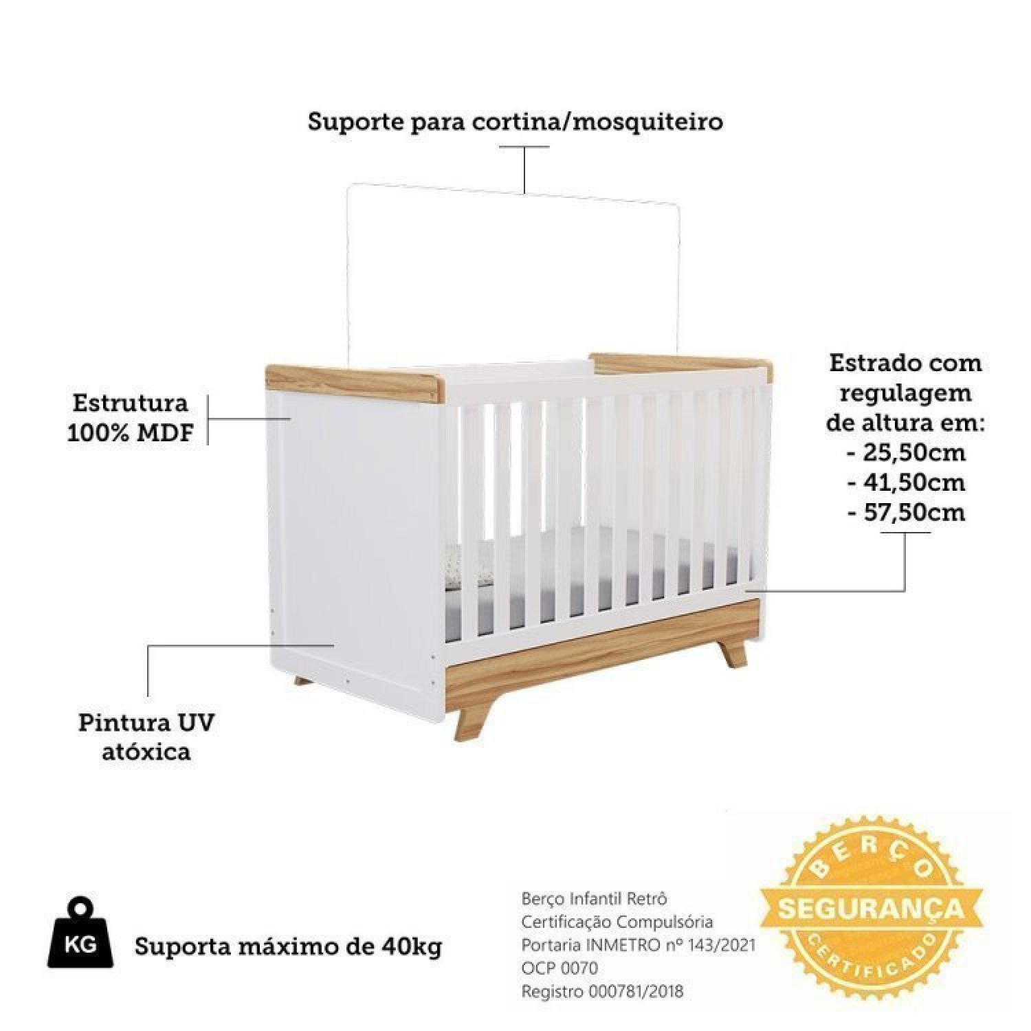 Conjunto Quarto de Bebê com Guarda Roupa e Berço Kakau Retrô Espresso Móveis - 5