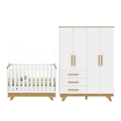 Conjunto Quarto de Bebê com Guarda Roupa e Berço Kakau Retrô Yescasa