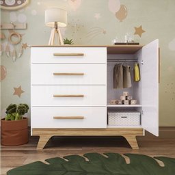 Quarto Infantil com Guarda Roupa 4 Portas e Cômoda 1 Porta 100% MDF Kakau Retrô Espresso Móveis - 9