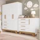 Ver imagem 2 de Quarto Infantil com Guarda Roupa 4 Portas e Cômoda 1 Porta 100% MDF Kakau Retrô Espresso Móveis