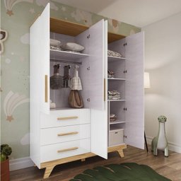 Quarto Infantil com Guarda Roupa 4 Portas e Cômoda 1 Porta 100% MDF Kakau Retrô Espresso Móveis - 8