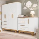 Ver imagem 1 de Quarto Infantil/Juvenil com Guarda Roupa 4 Portas e Cômoda 1 Porta 100% MDF Kakau Retrô Yescasa