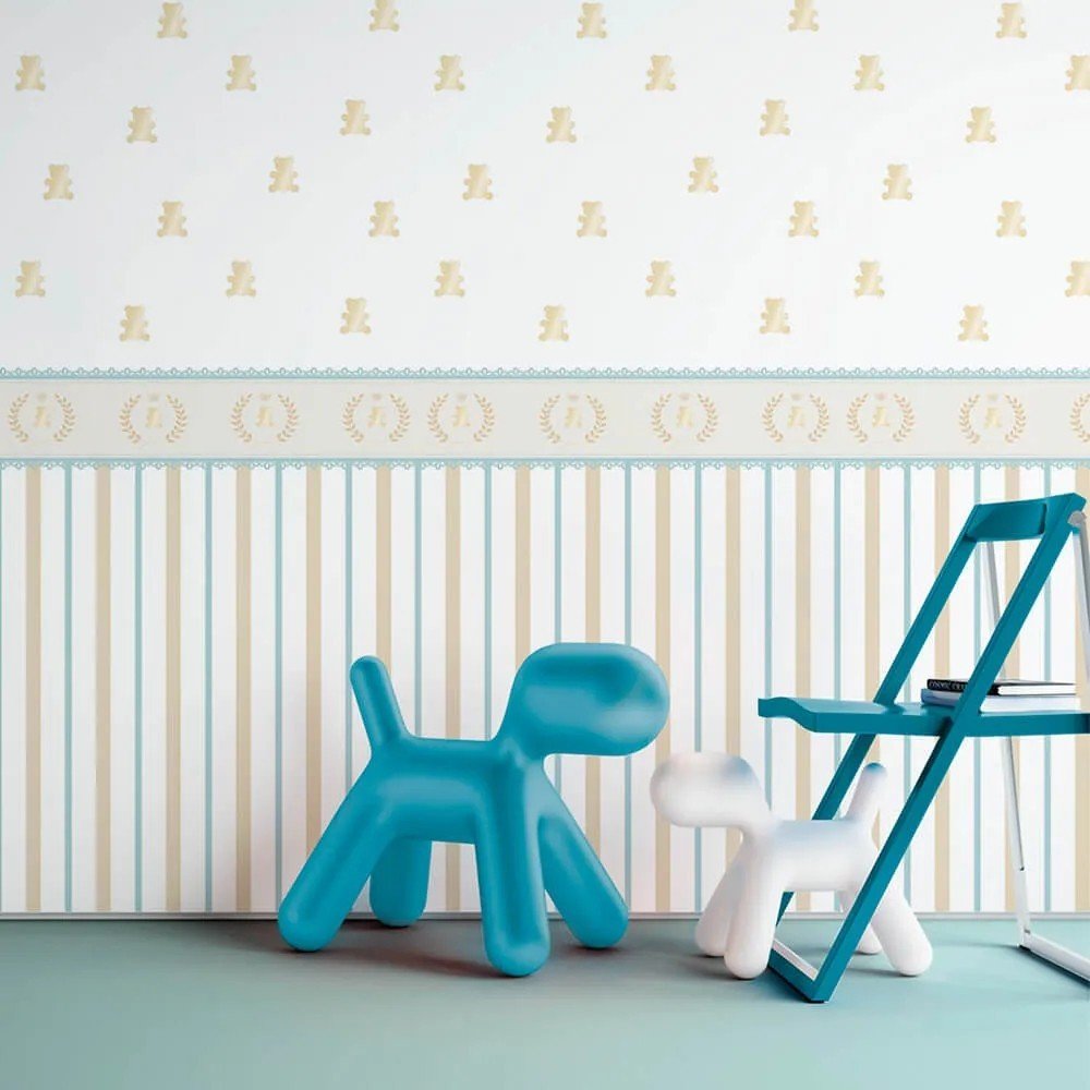Papel de Parede Infantil Listras e Faixa Dourado Arte Destaque 3 Metros - 2