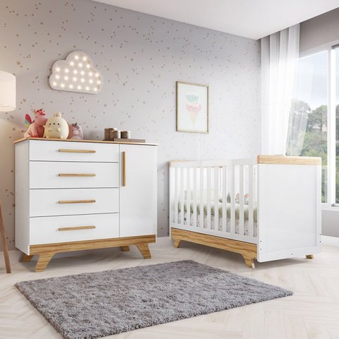 Quarto de Bebê com Cômoda e Berço 100% MDF Jolie Retrô Yescasa