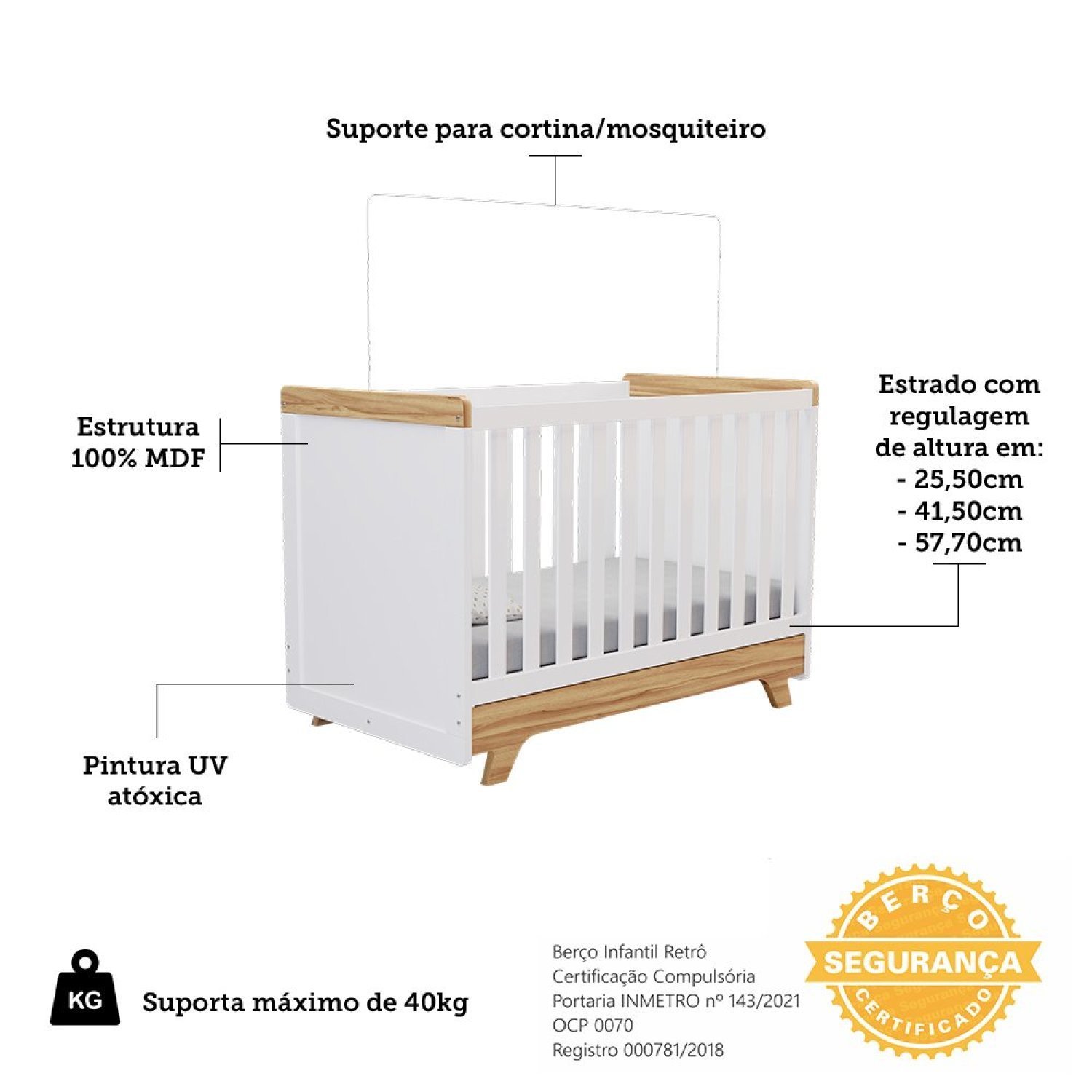 Quarto de Bebê com Cômoda e Berço 100% Mdf Jolie Retrô Espresso Móveis - 5