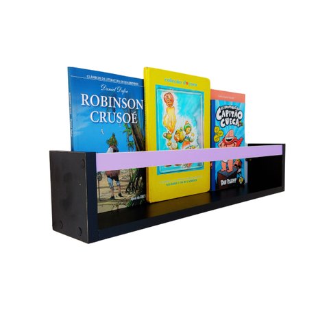 Prateleira para Livros Infantis Nicho Organizador Pelúcia Quarto de Criança Mdf Preto 55 Cm:lilás