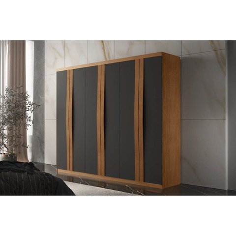 Guarda-Roupa 6 Portas 2 Gavetas MDF London Laranja/Grafite/Marromle