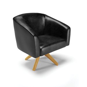 Poltrona Giratória Stella Corano Preto Base Madeira MA30 - D'Rossi