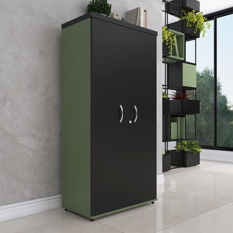 Armário Alto 2 Portas Pivotante 79,2cm x 161,1cm Cinza/Preto/Salvia